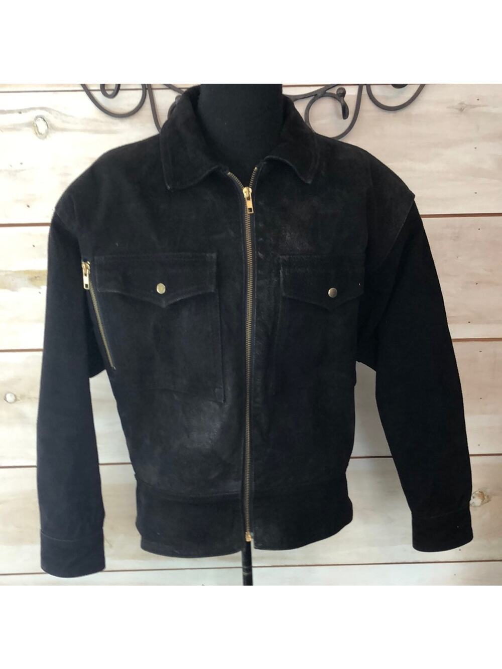 Vintage 90s Moto style womens jacket leather suede black short size 9